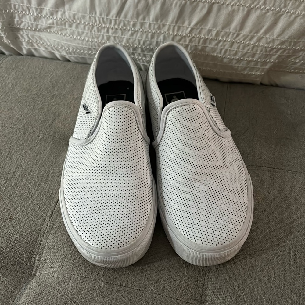 Vans ~ white leather. Never worn